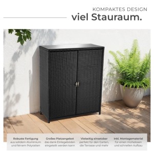 Tectake Aluminium Gartenschrank Monza Wetterfest und Uv Beständig Starkes Magnetschloss  75 kg Belastbarkeit  40 50 x 84 50 x 103 50 cm Schwarz