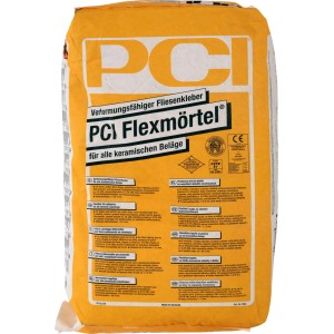 Sack PCI Flexmörtel Fliesenkleber, 5 kg, für Innen- und Außenbereich.