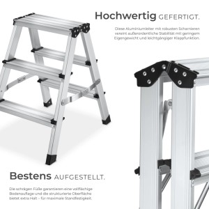 Tectake Doppelseitige Trittleiter 3 Stufen Aluminium Klappbar Rutschfest 40 x 58 x 58 cm 58 x 40 x 58 cm Silber