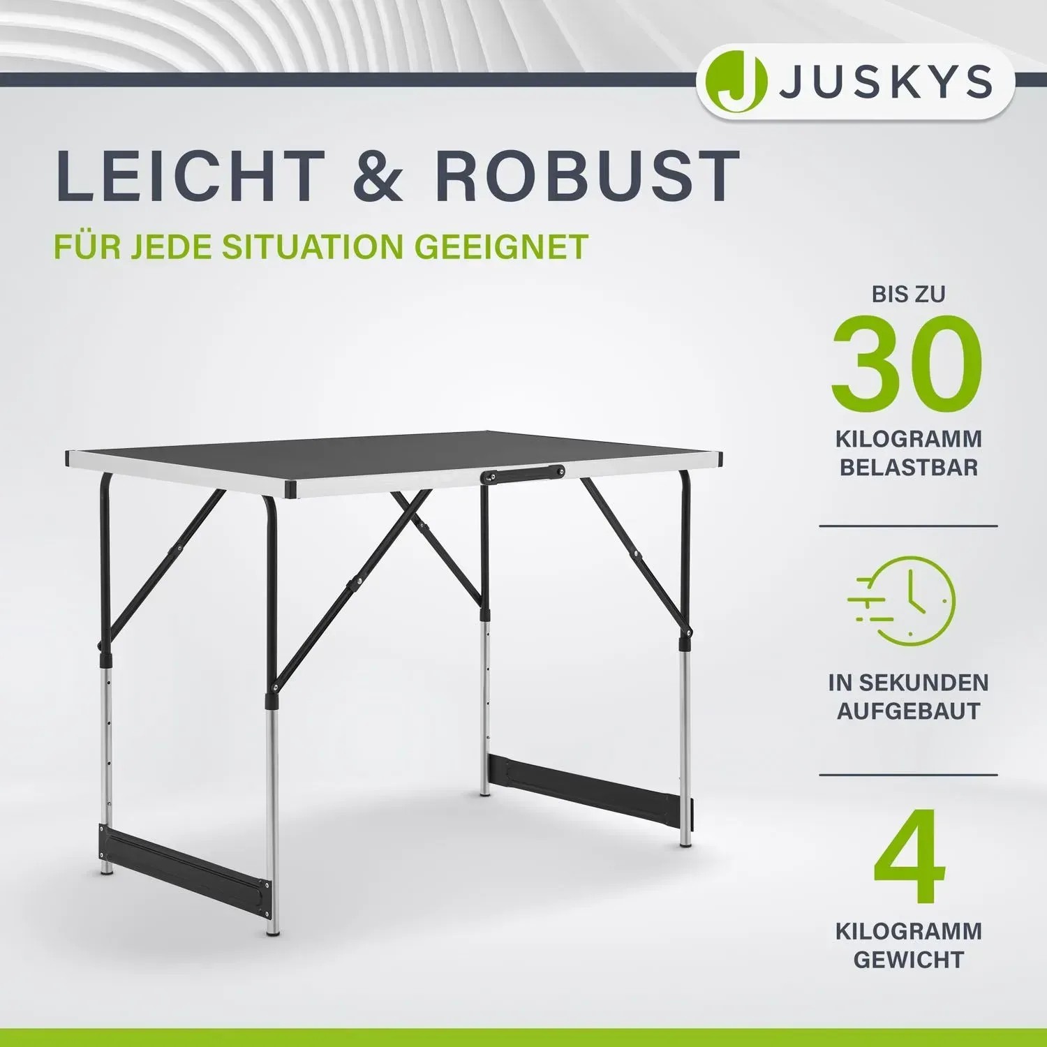 Juskys Multifunktionstisch 3er Set, höhenverstellbar und klappbar, ideal für Camping und Flohmärkte.