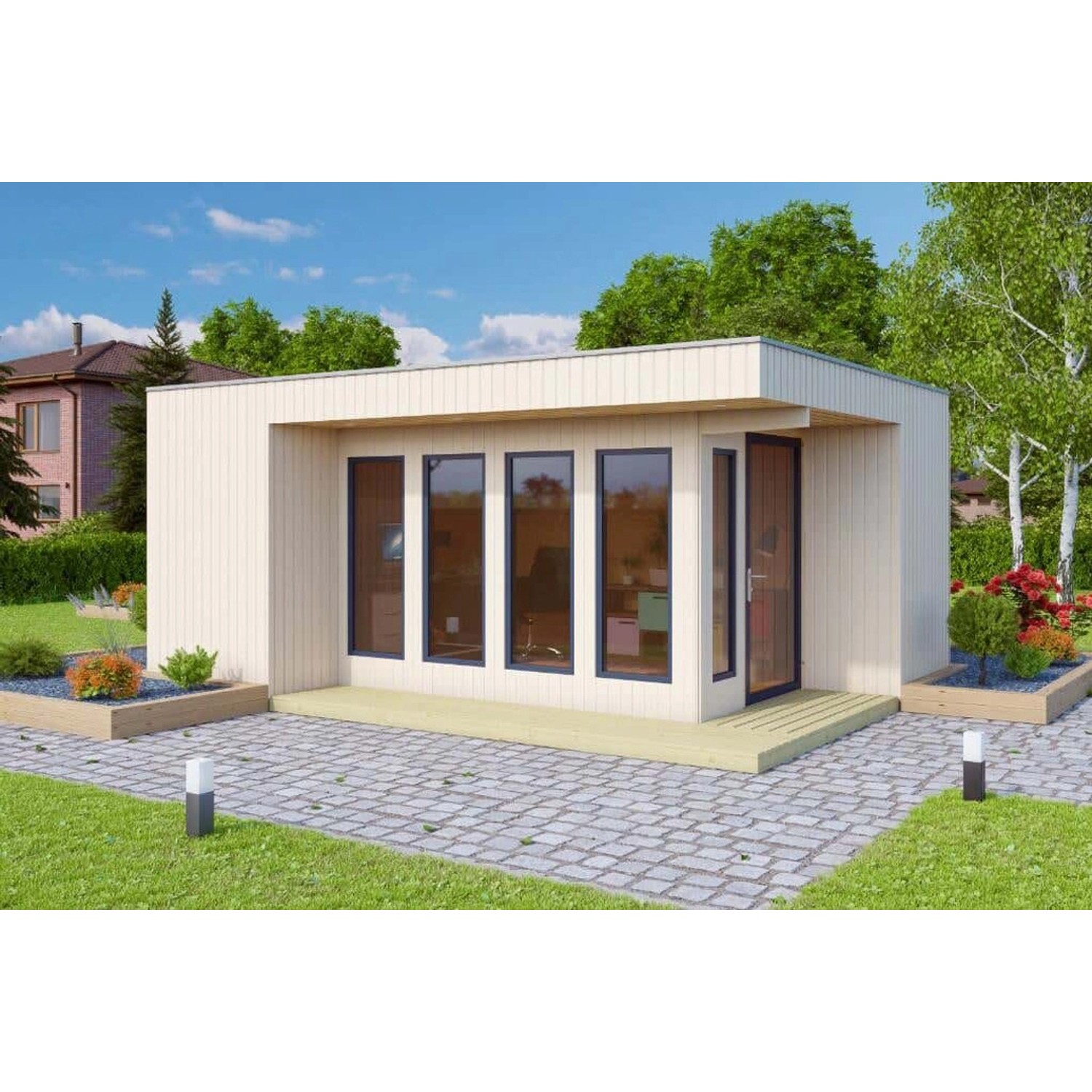 Alpholz Gartenhaus Home-Office-2 Flachdach 481 cm x 355 cm Hellbraun günstig online kaufen