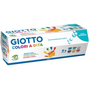 Giotto Colori A DITA Fingermalfarbe, 6er-Pack mit je 100ml in Gelb, Blau, Rot, Weiß, Grün und Schwarz.