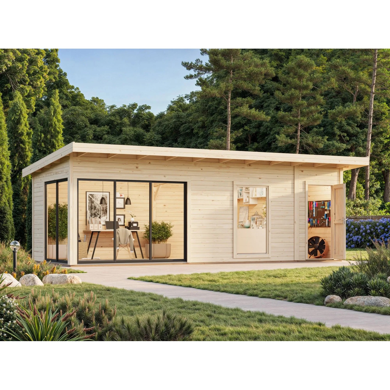 Palmako Holz-Gartenhaus Andrea Slide Plus Pultdach Unbehandelt 735 cm x 300 cm