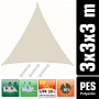 Beiges, dreieckiges AMANKA Sonnensegel aus Polyester, 3x3x3 m, wasserabweisend und mit UV-Schutz.