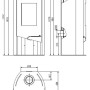 Technische Zeichnung Wamsler N-Line Kaminofen Naturstein Schwarz 5 kW mit Maßen.