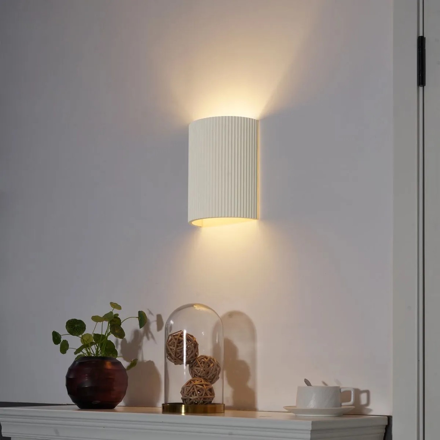 QAZQA Skandinavische Wandleuchte Beige Oval Plaster