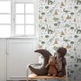 ESTAhome Vliestapete mit Dinosaurier-Muster in Vintage Blau, Grün, Braun für Kinderzimmer. Dekorative Tapete.