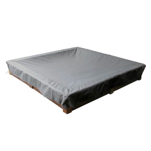 Graue Sandkasten Abdeckung 152x152 cm von Mehr Garten Premium für optimalen Schutz.