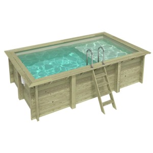 ALTANKA Holzpool Aqua 4,65x2,85 Höhe 1,24 m SANDFARBEN mit Liegefläche mit am Beton Verschraubten Stützen BAS7306OSPL3+PLA306