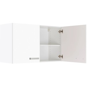Weißer Optifit Küchen-Hängeschrank Salo214, 100 cm breit, mit zwei Drehtüren und einem Einlegeboden.