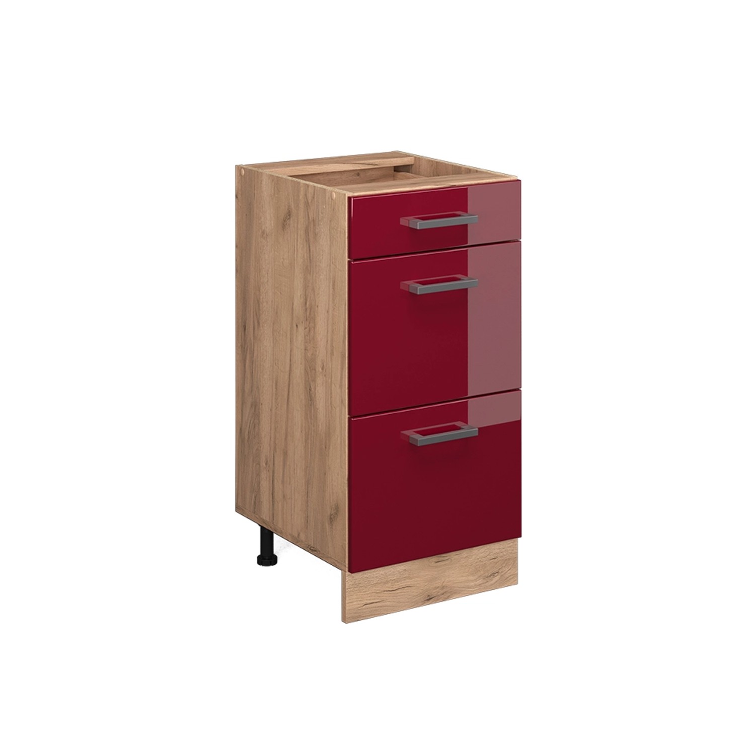 Vicco Küchenunterschrank R-Line Bordeaux Hochglanz/Goldkraft Eiche 40 cm mit Schubladen ohne Arbeitsplatte