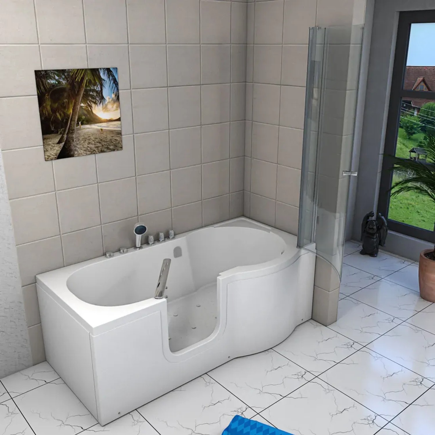 AcquaVapore Seniorendusche mit Whirlpool, 170x85 cm, mit Tür und Duschabtrennung.