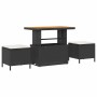 Schwarzes vidaXL Garten-Sofa-Set mit Tisch und Hockern aus Polyrattan mit Stauraum.