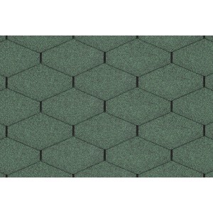 Grüne Bitumen-Dreieckschindeln als Dachdeckung, 2 m²/Paket.