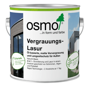 Dose Osmo Vergrauungs-Lasur 1919 Sandgrau, Holzöl für den Außenbereich.