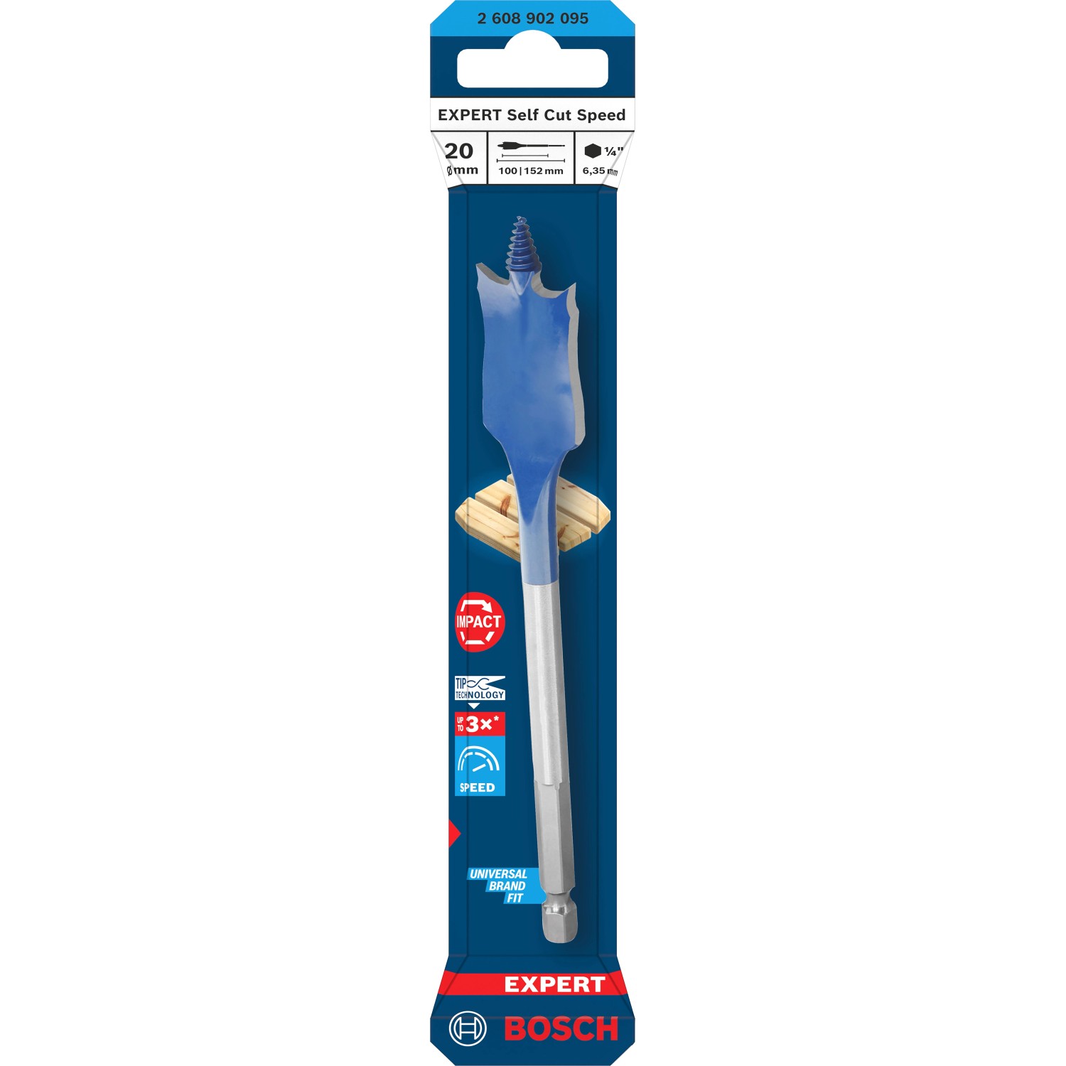 Bosch Flachfräsbohrer Expert Self Cut Speed, 20 mm, blau-silber. Fräsbohrer für schnelles Bohren.