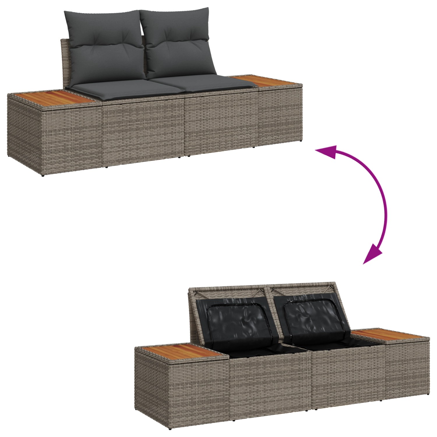 Graues 7-teiliges vidaXL Garten-Sofa-Set aus Polyrattan mit Stauraum.