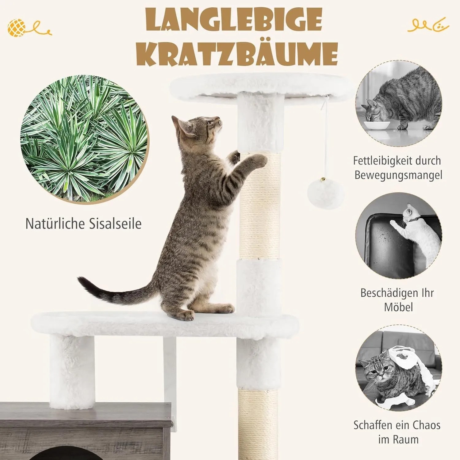 Costway Katzenmöbel Katzenbaum Katzen Spielhaus Grau 77.5x49x132 cm_4