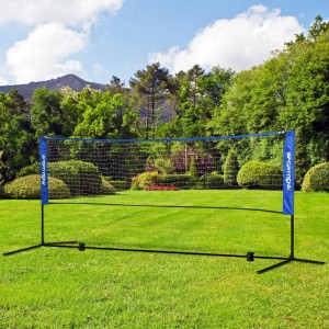 SPORTNOW Badmintonnetz aus Metall, blau, höhenverstellbar, auf grünem Rasen. Für Spiel & Spaß im Garten.