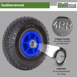 TRUTZHOLM Sackkarrenrad, Luftrad 3.00-4 mit schwarzem 4PR Reifen, blauer Kunststofffelge und Kugellager.