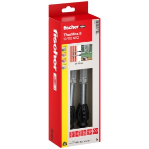 Fischer TherMax II 12/110 M12 Abstandsmontagesystem für gedämmte Fassaden. Rote Box mit 2 Dübeln, Gewindestangen und Konus.