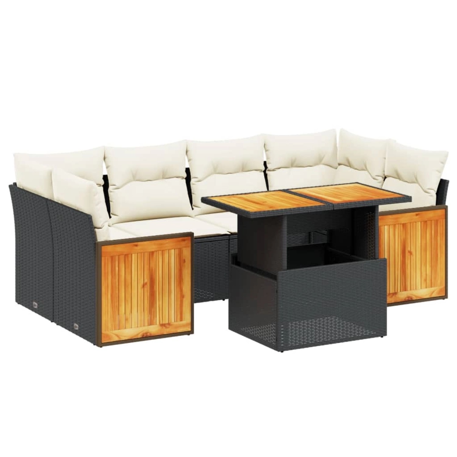 vidaXL 7-Tlg Garten-Sofagarnitur mit Kissen Schwarz Poly Rattan 3273856