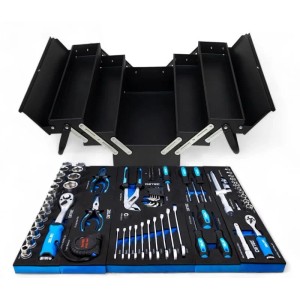 DeTec. Metall Werkzeugkiste 86 tlg In Schwarz Zum Aufklappen Werkzeugkasten Gefüllt Mit Werkzeug