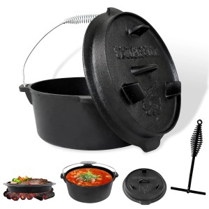 CCLIFE Dutch Oven Set, 5,7L Gusseisen Grilltopf mit Deckel und Heber.