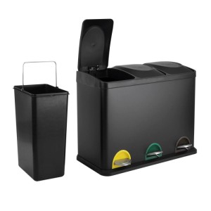 Svita TC3X15 Mülleimer Papierkorb Pulverbeschichteter Stahl Treteimer Abfalleimer Mülltrennung 45L Schwarz