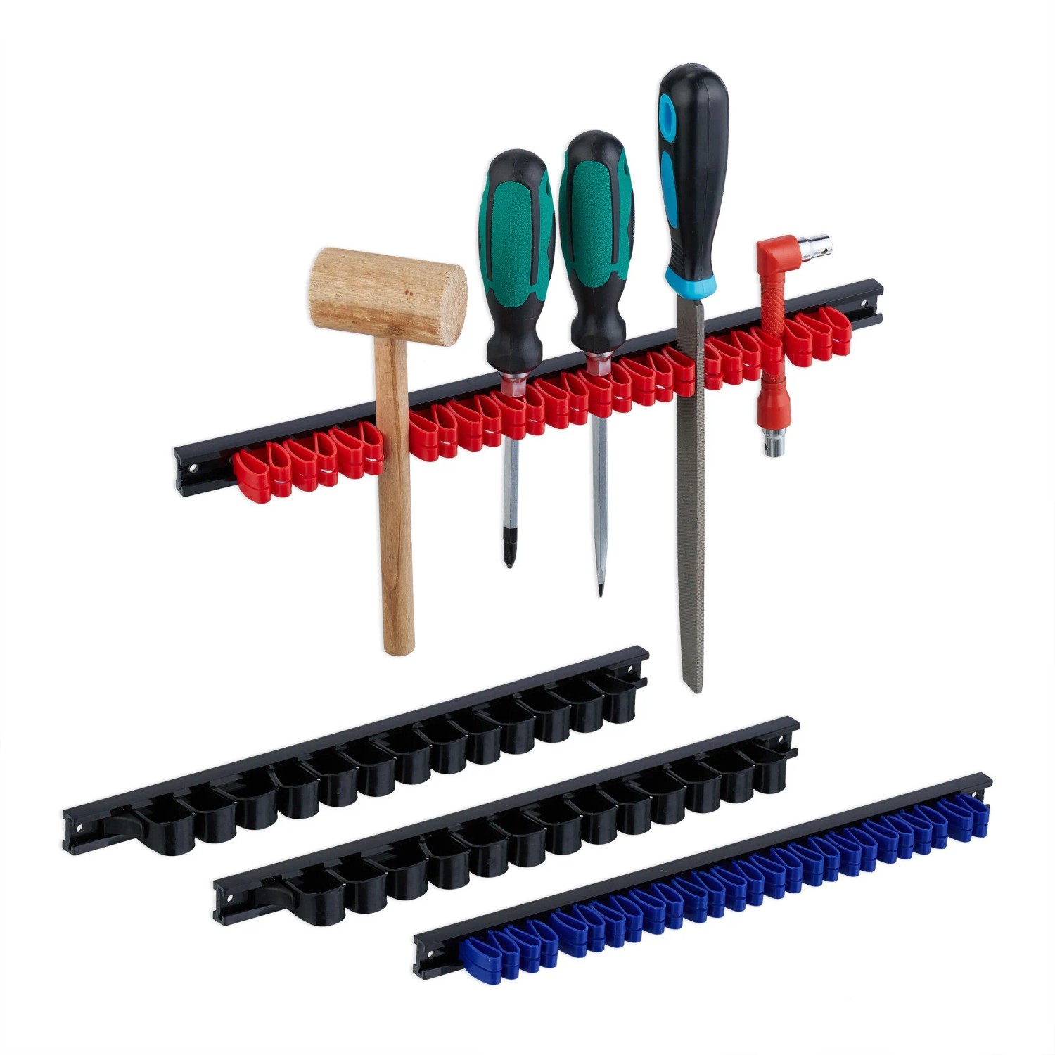 Relaxdays Werkzeughalter 4er Set Kunststoff Schwarz Bunt 35 cm x 2 cm x 3,5 cm
