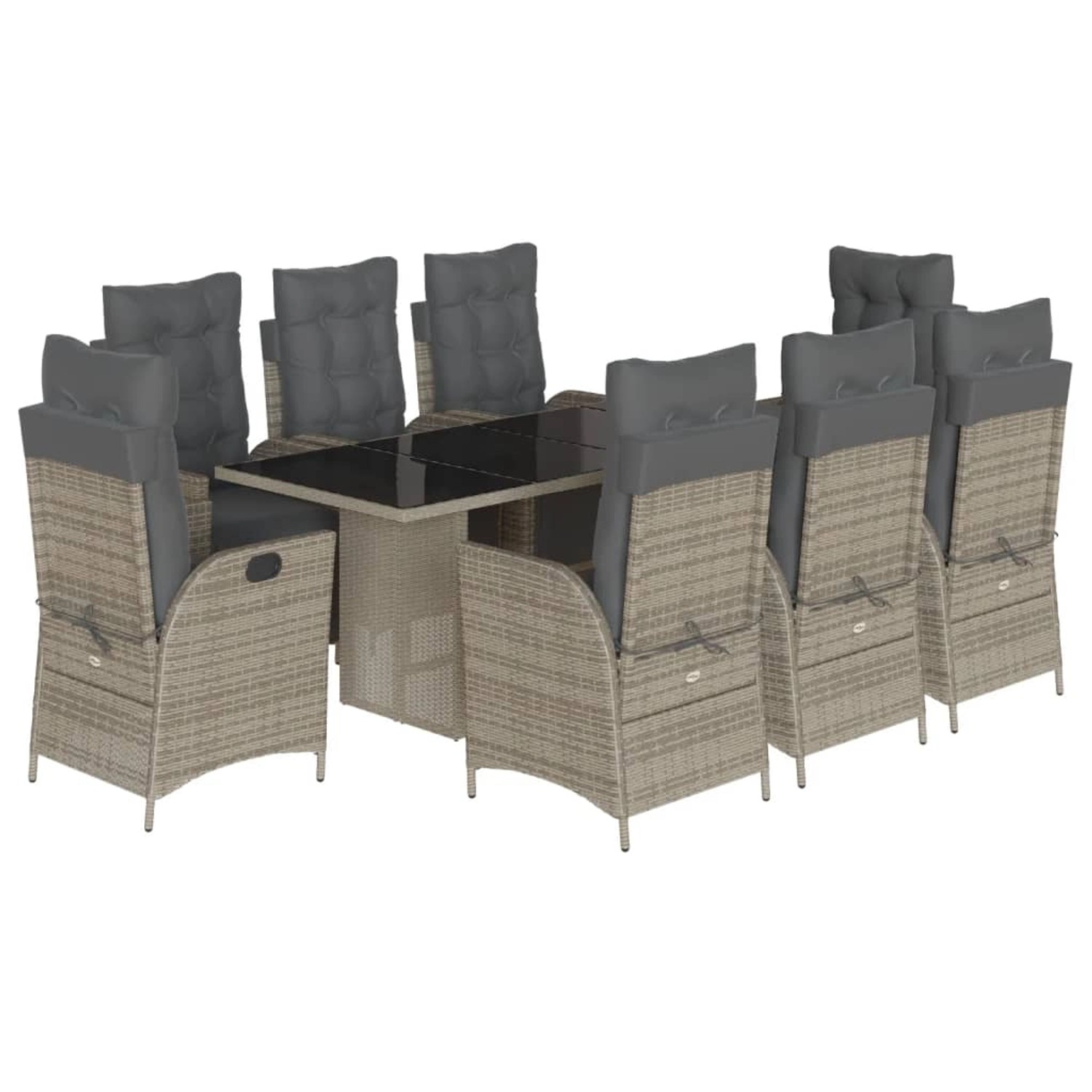 vidaXL 9-Tlg Garten-Essgruppe mit Kissen Grau Poly Rattan 3213357