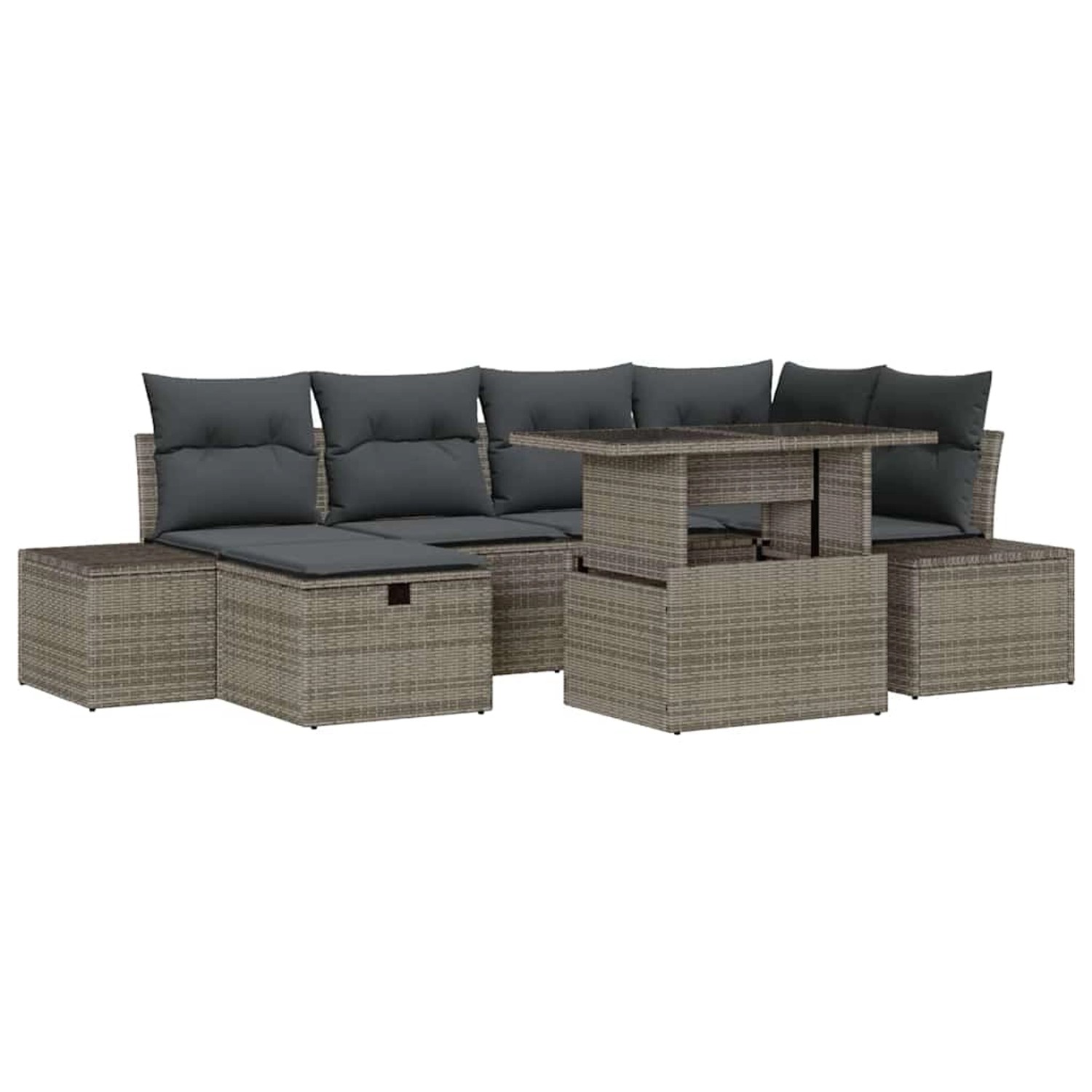 vidaXL Garten-Sofa-Set mit Kissen mit Speicher 7-Tlg Grau Poly Rattan 33598 günstig online kaufen