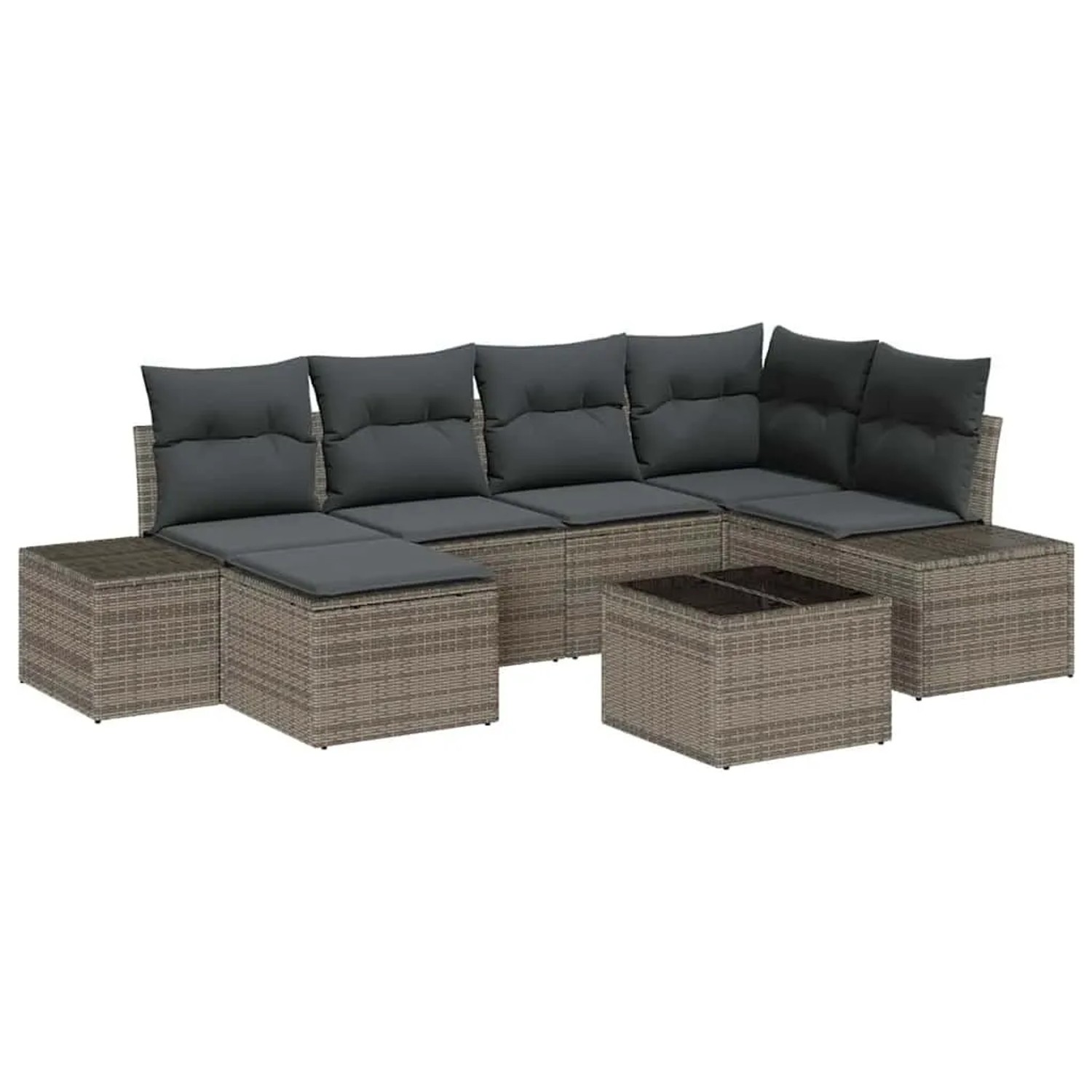 vidaXL Garten-Sofa-Set mit Kissen mit Speicher 6 Tlg Grau Poly-Rattan 3355808
