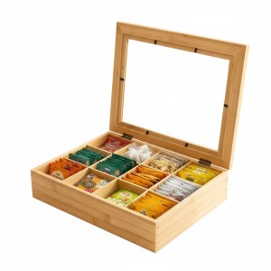 Relaxdays Teebox Bambus Natur mit 12 Fächern 8 cm x 28 cm x 23 cm