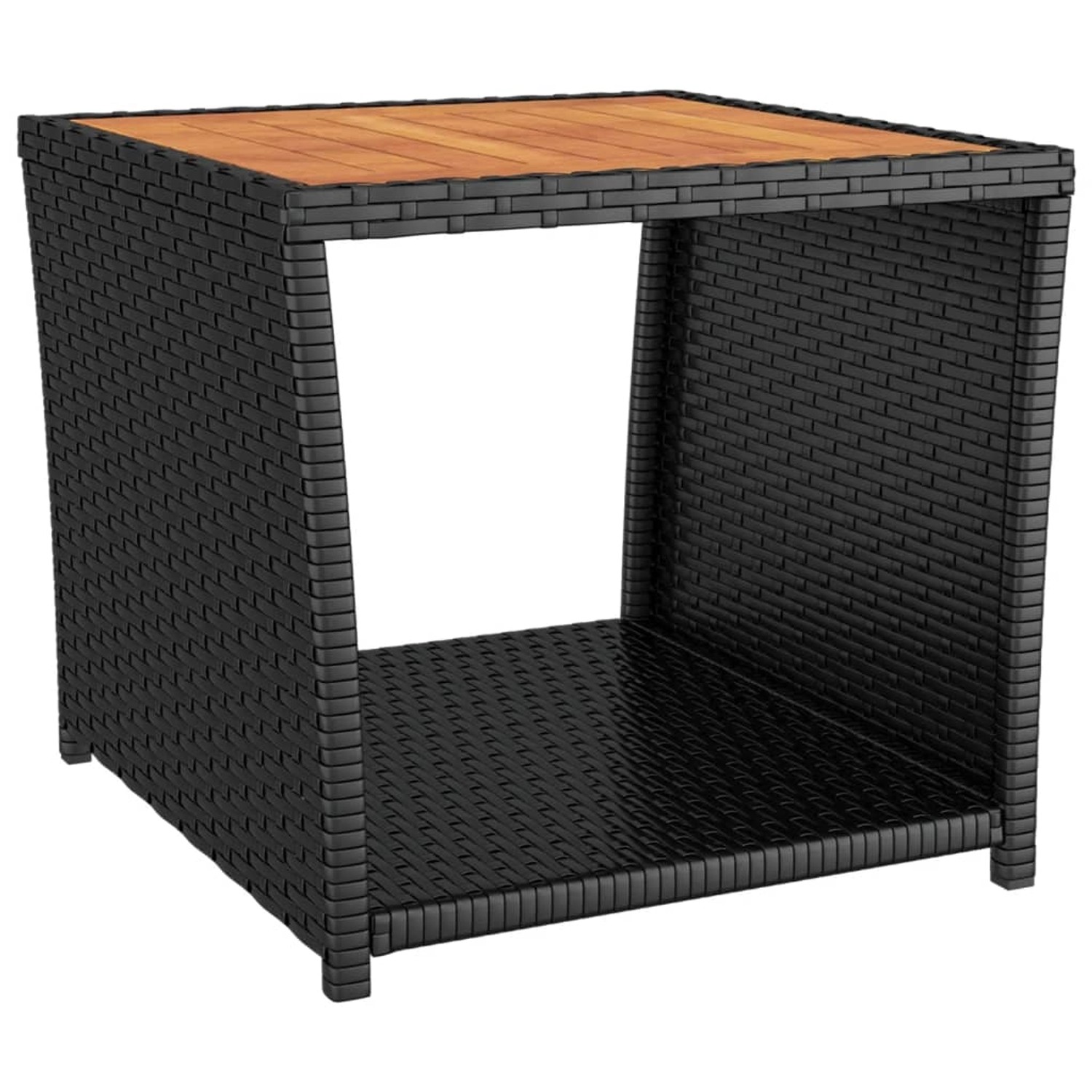 vidaXL Beistelltisch mit Holzplatte Schwarz Poly Rattan & Akazienholz 319558