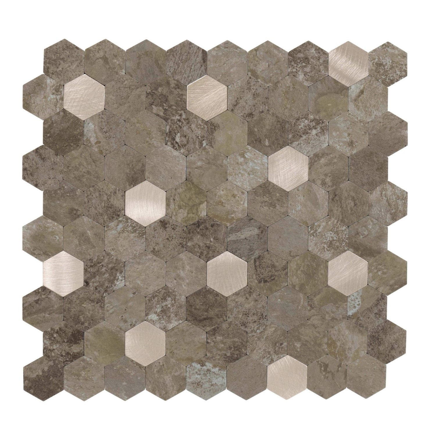 Dalsys Selbstklebende Fliesen 0,88m² 11 Stück Hexagon Braun Gold