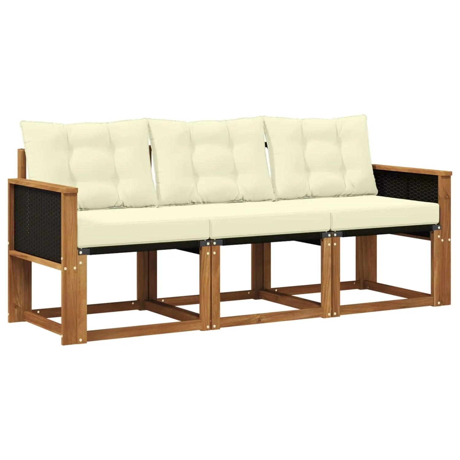 vidaXL Outdoor-Sofagarnitur mit Kissen 3 Stk Natur und Creme 3381734