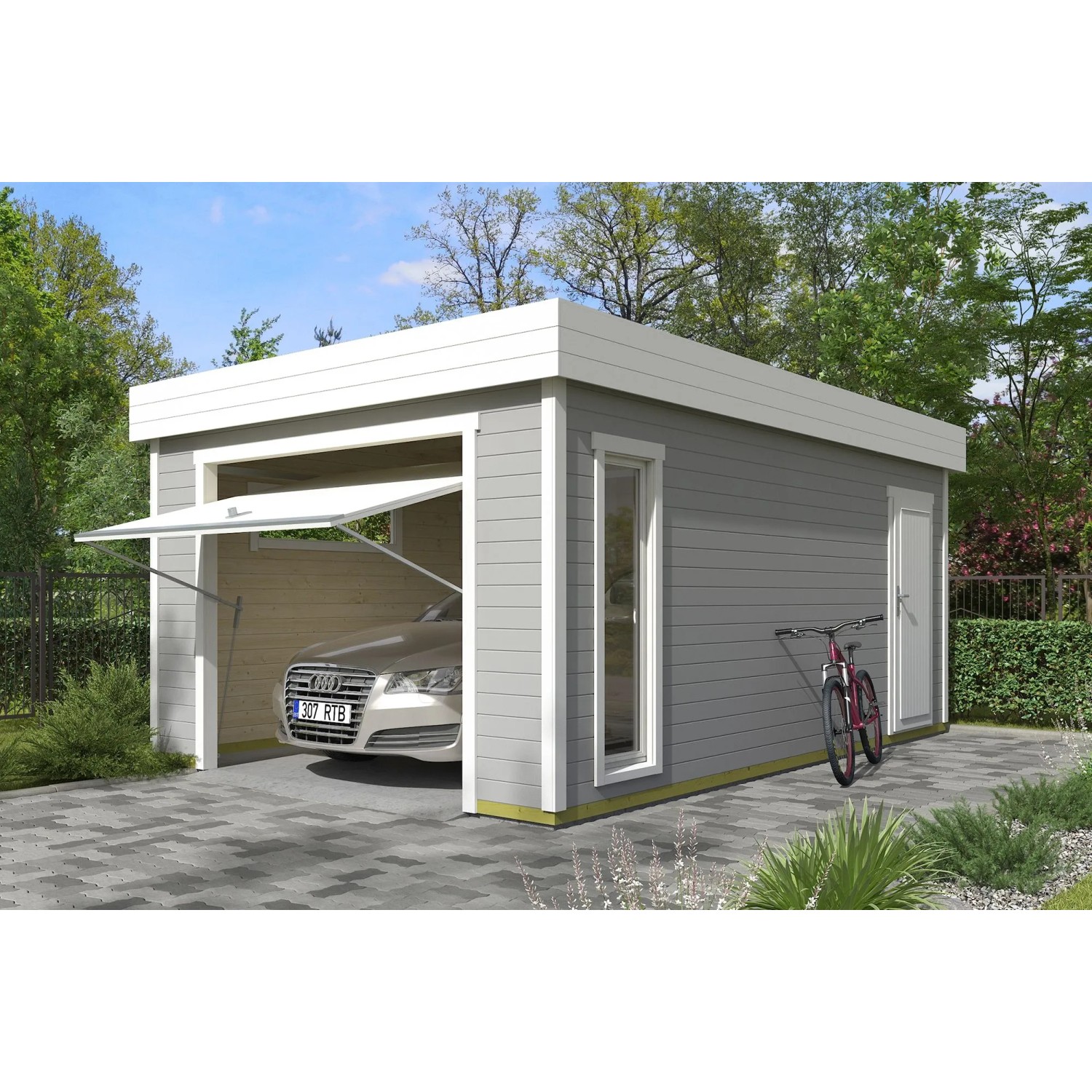 Lasita Garage Bahamas 2 mit Schwingtor 360 cm x 540 cm Lichtgrau