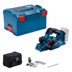 Bosch Professional Akku-Hobel GHO 18V-26 mit L-Boxx, Staubbeutel, Parallelanschlag und Hobelmesser für Holz.