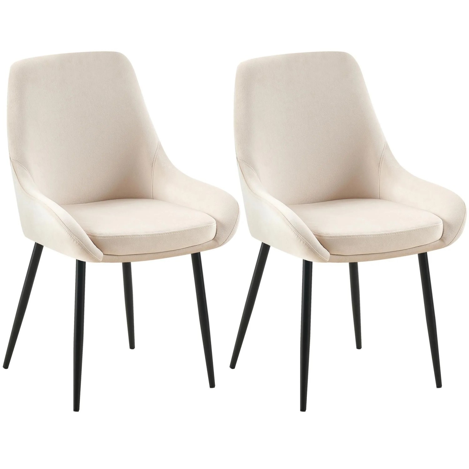 DELUKE 2er Set Esszimmerstuhl PUNAR Samt Creme 50x53x86cm Schwarz Essstühle Esszimmerstühle Küchenstühle Wohnzimmerstühle