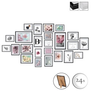 Bomoe Blossom Bilderrahmen Set, 24-teilig, Kunststoff, schwarz, für Fotos, Kunstdrucke und Collagen.