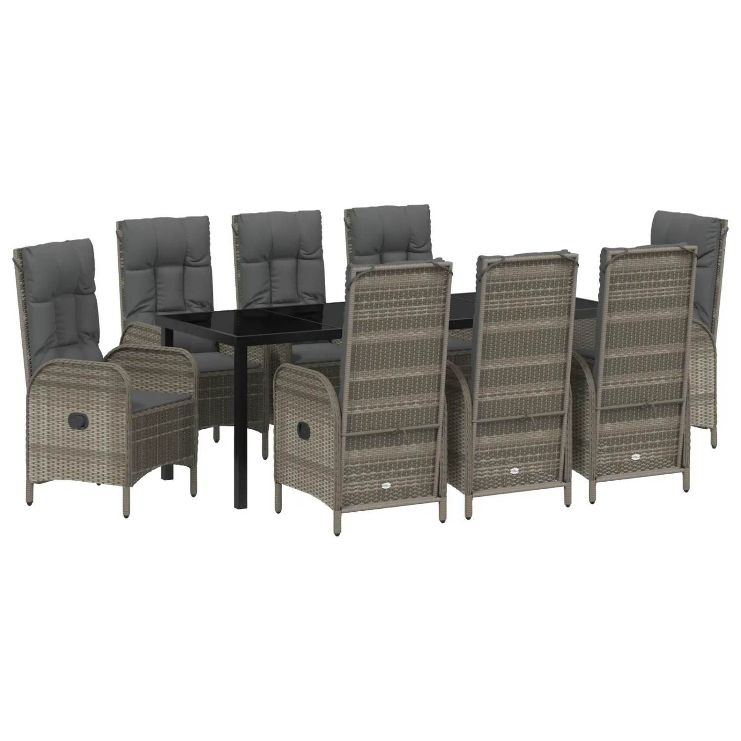 vidaXL Garten Essgruppe mit Kissen 9-Tlg Grau Poly Rattan 3380133