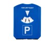 Blaue Kunststoff-Parkscheibe mit Zeiteinstellung und P-Symbol. Praktische Parkuhr, Eiskratzer & Einkaufschip.