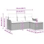 vidaXL 4-teiliges Garten-Sofa-Set aus schwarzem Rattan mit Maßangaben.