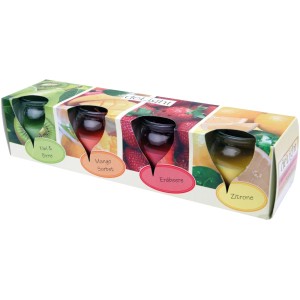 HS Candle Duftkerzen Selection, 4er Mix Fruit: Kiwi-Birne, Mango, Erdbeere, Zitrone.