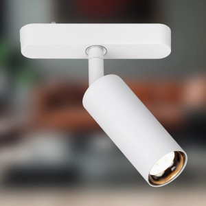 Weißer, schwenkbarer Brilo LED Spot Luxtrail mit warmweißem Licht für Schienensysteme.