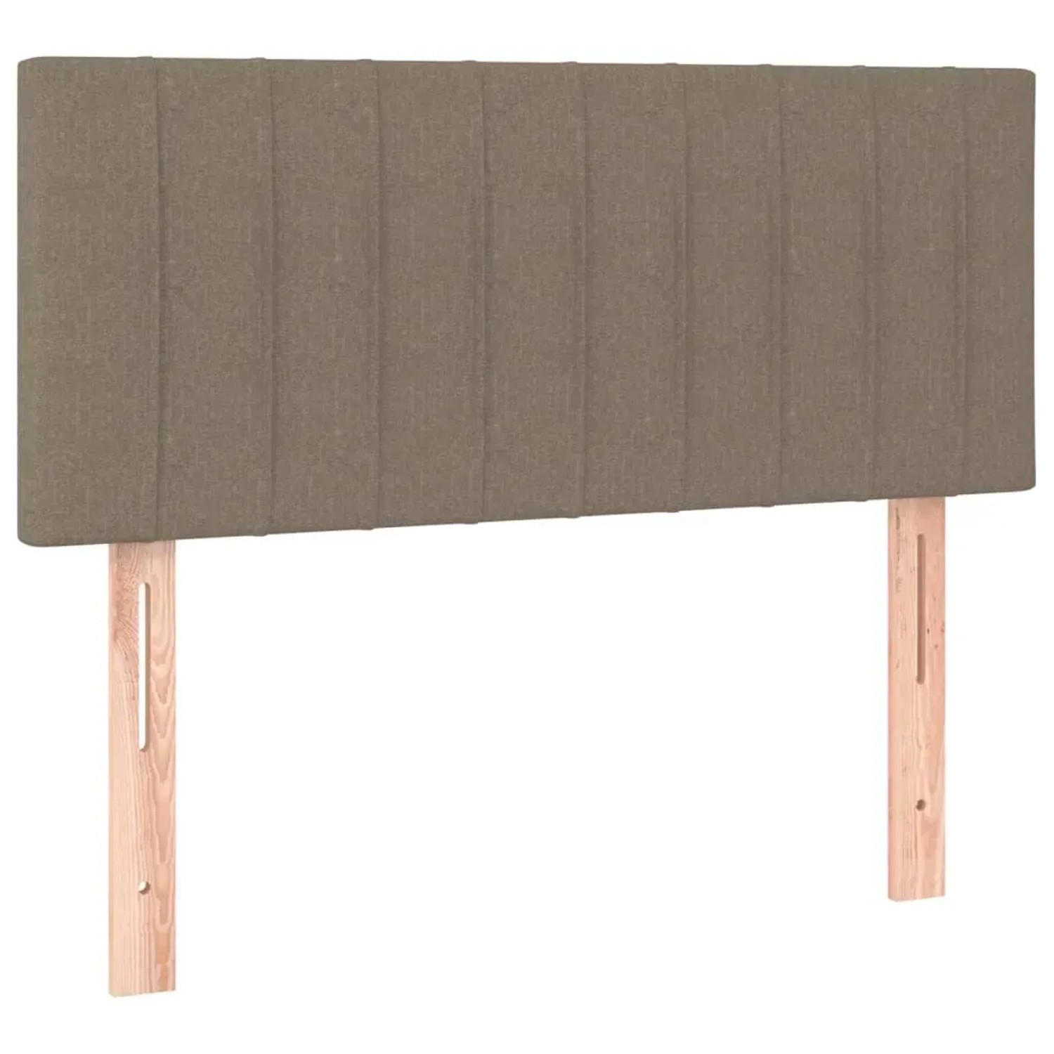 Boxspringbett Kopfteil in Taupe, Stoffbezug, mit Holzfüßen. Passend zu Betten 80x200 cm.