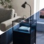 Schwarzer Relaxdays Beistelltisch mit LED, USB-Anschluss und 2 Schubladen als Nachttisch.