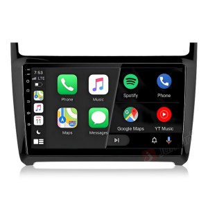 Junsun Autoradio für VW Polo 5 mit Touchscreen-Display, zeigt CarPlay/Android Auto Apps wie Navigation.