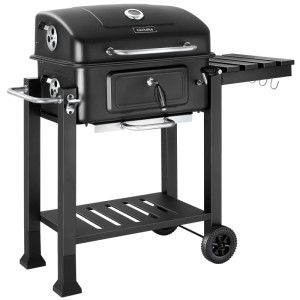 Tectake Holzkohlegrill Florian Mit 2 Rädern Regulierbare Luftzufuhr und Thermometer  64 x 110 x 104 cm Schwarz